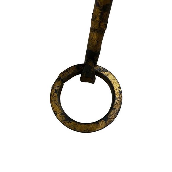 French Vintage 4 Light Gilt Iron  Fixture with Large Wax Candles Gothic Style Me - Picture 3 of 7